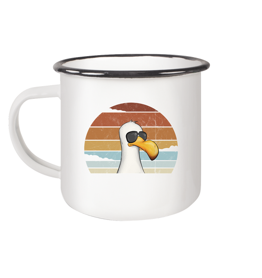 Cool lässige Retro Möwe - Emaille Tasse (Black)