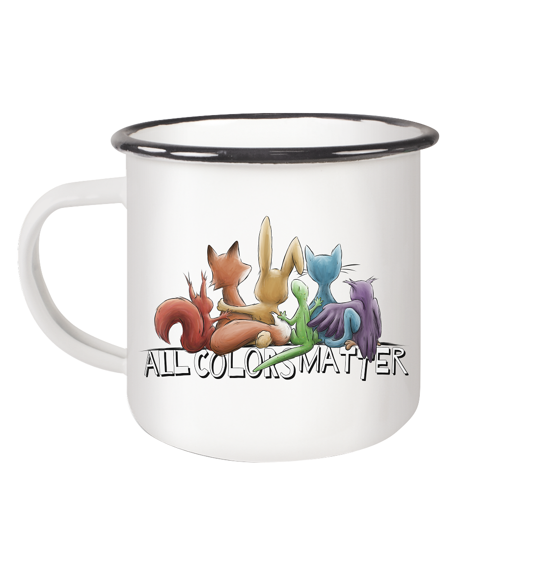 All Colors Matter! Regenbogen Tiere für Vielfalt - Emaille Tasse (Black)