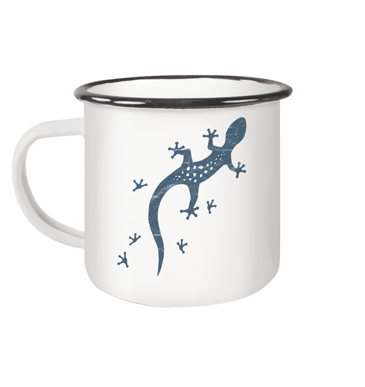 Gecko Eidechse Silhouette dunkel - Emaille Tasse (Black)