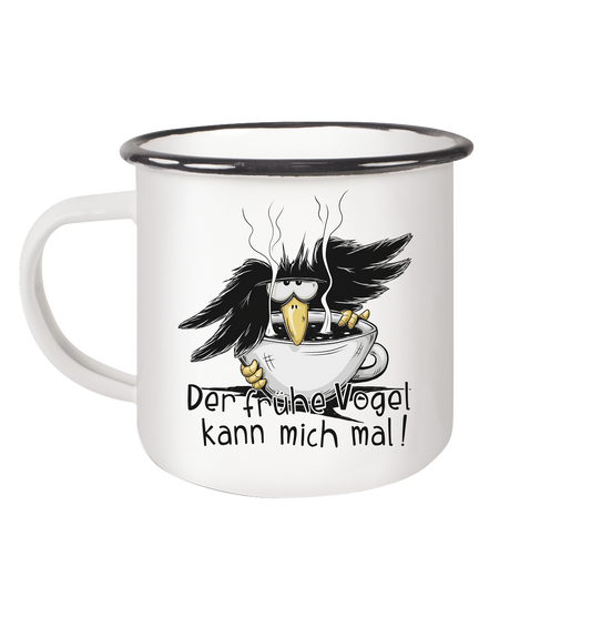 Der frühe Vogel kann mich mal | Kaffee Rabe - Emaille Tasse (Black)