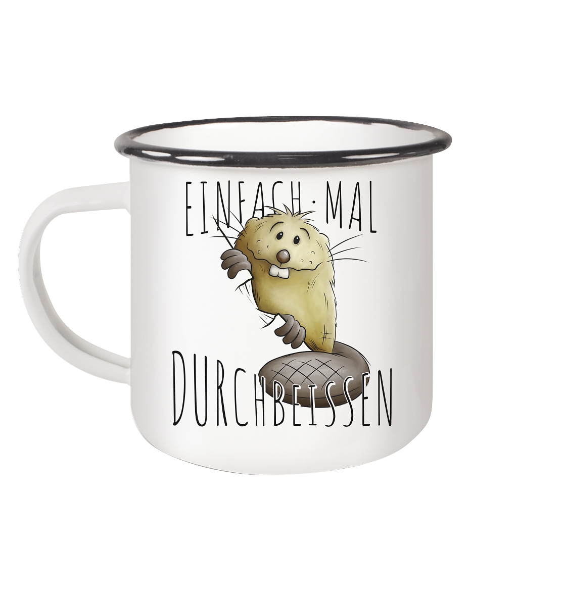 Einfach mal Durchbeissen Biber - Emaille Tasse (Black)