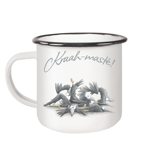 Kraah-masté! Yoga Raben Krähen - Emaille Tasse (Black)