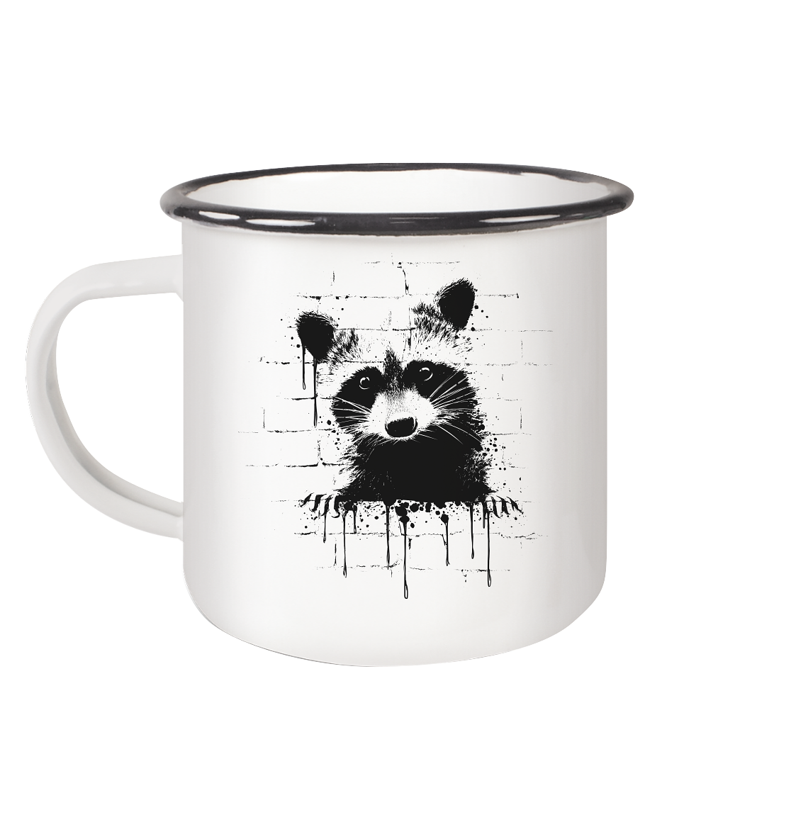 Funky Street Art Waschbär - Emaille Tasse (Black)