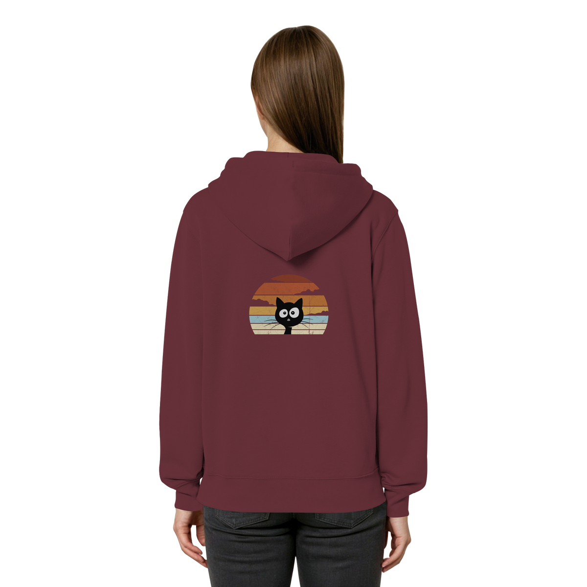 Retro schwarze Katze vor Sonnenuntergang - Organic Relaxed Zipper