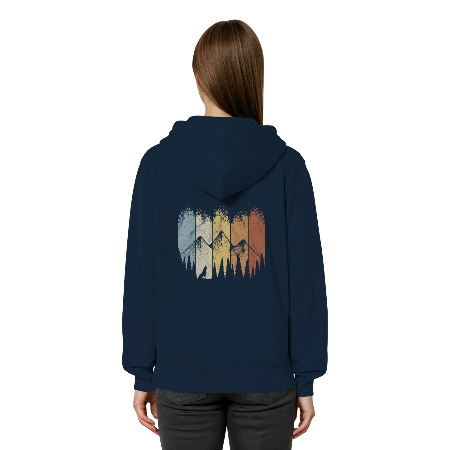 Retro Wald, Berge und Wolf - Organic Relaxed Zipper