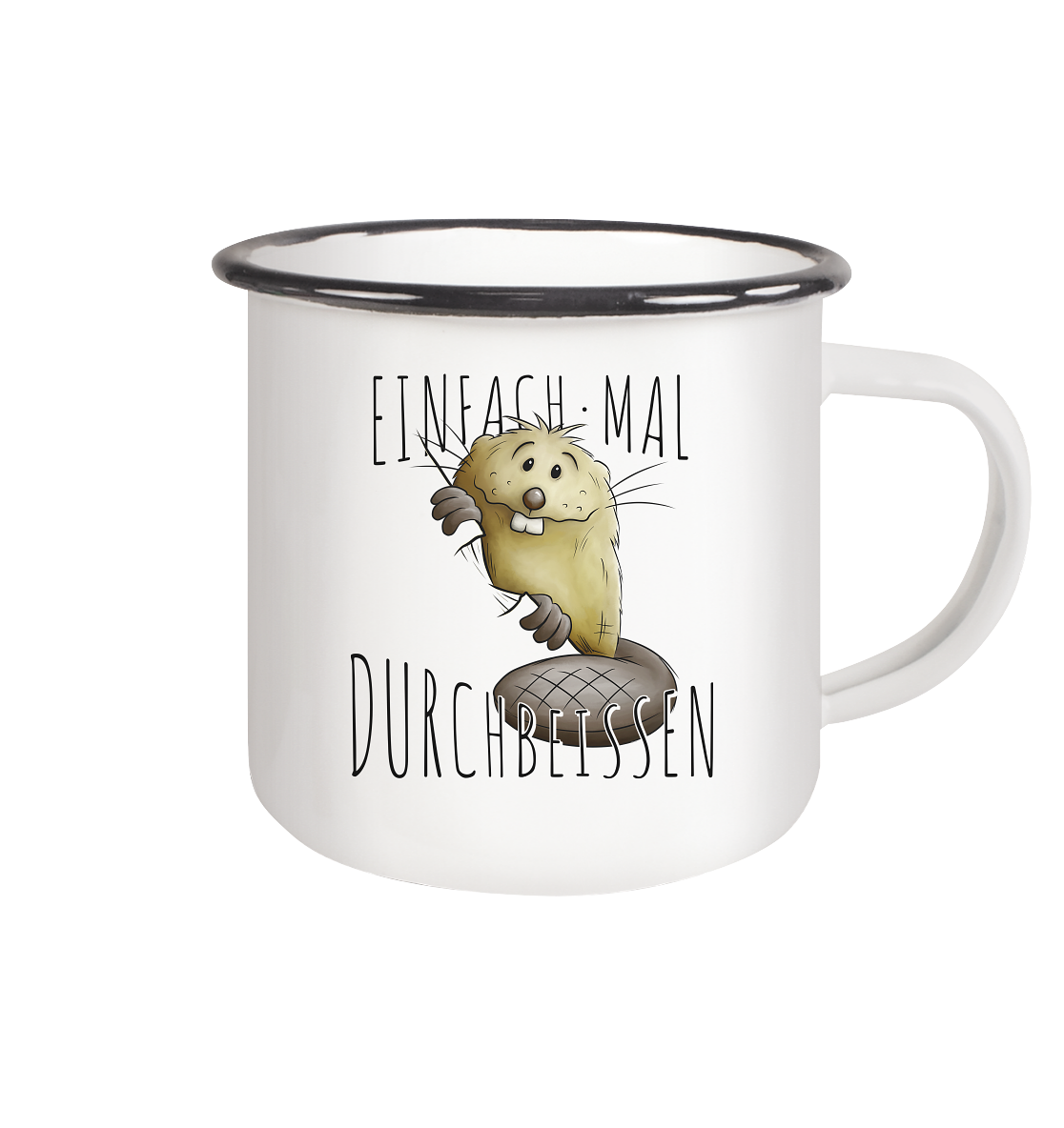 Einfach mal Durchbeissen Biber - Emaille Tasse (Black)