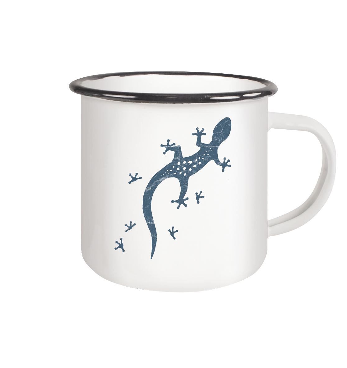 Gecko Eidechse Silhouette dunkel - Emaille Tasse (Black)