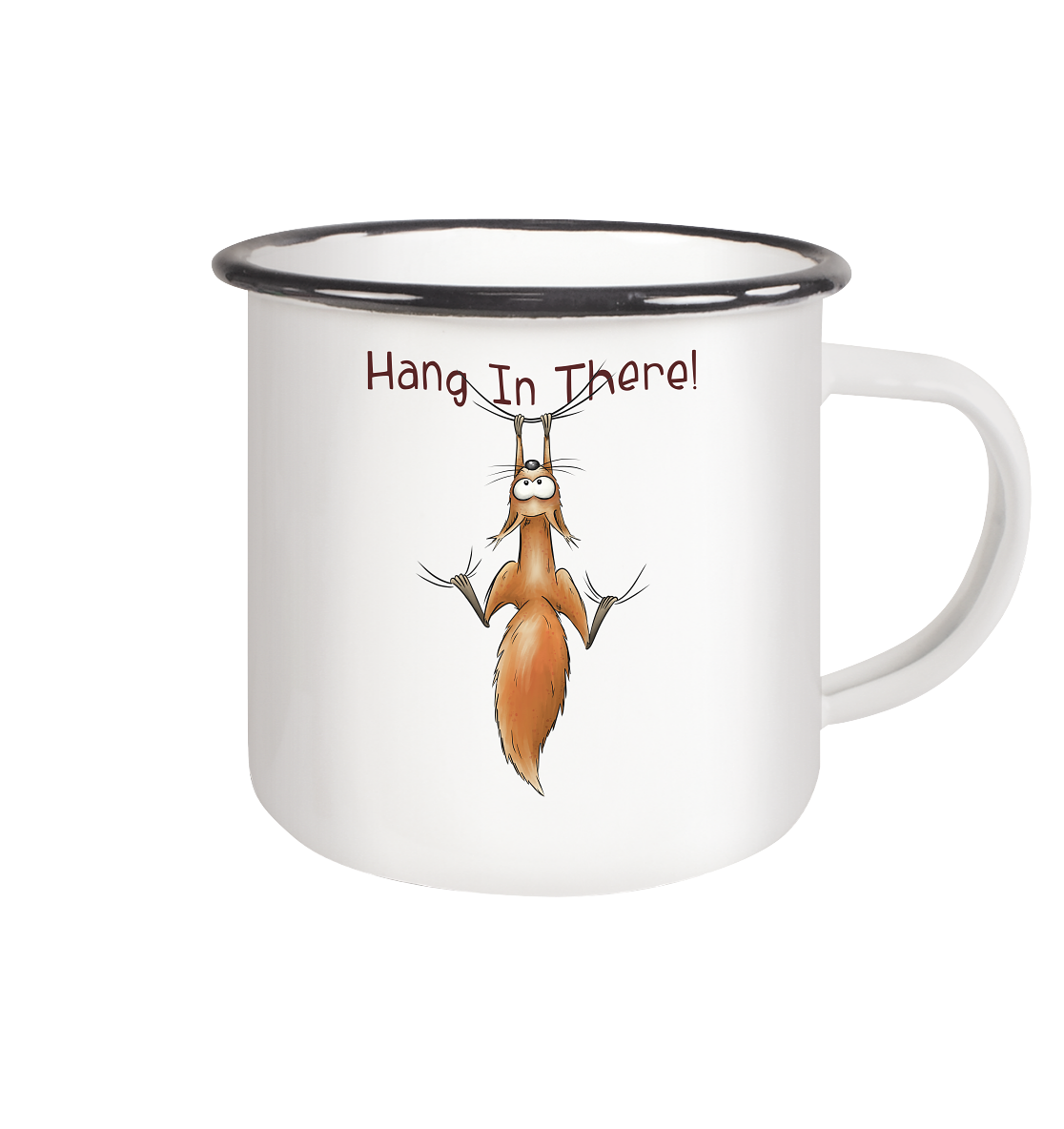 Hang In There | Lässiges Eichhörnchen - Emaille Tasse (Black)