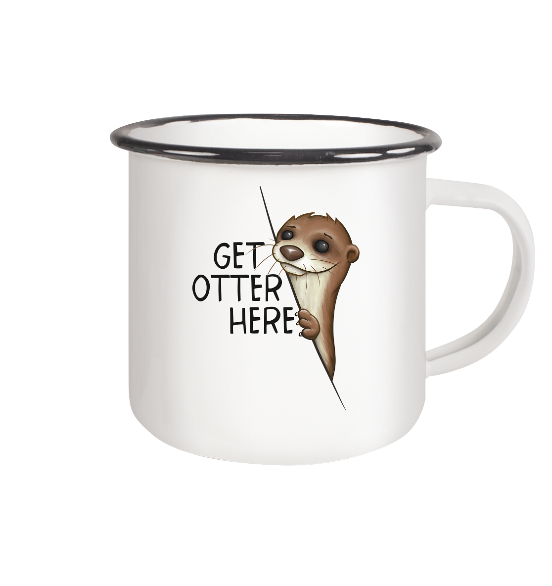 Get Otter Here | Lustiger Otter Kalauer - Emaille Tasse (Black)