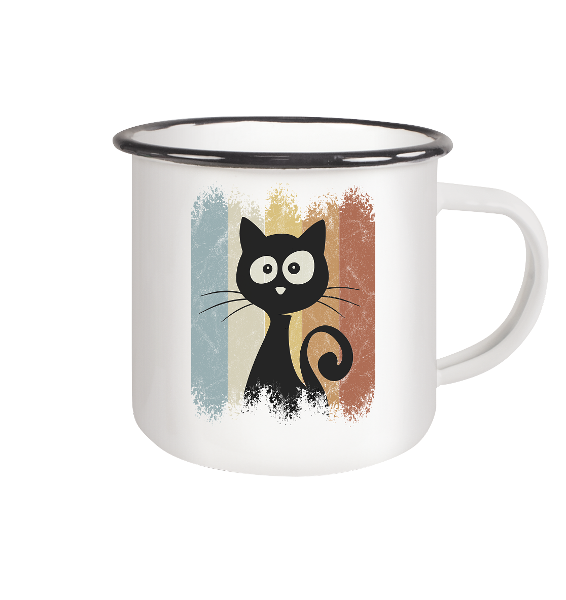 Retro Katze Silhouette - Emaille Tasse (Black)