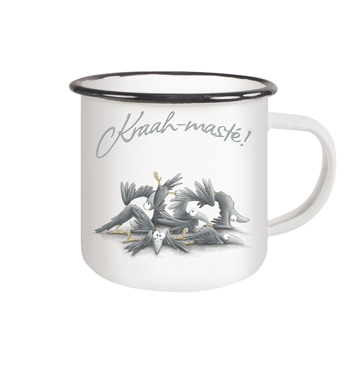 Kraah-masté! Yoga Raben Krähen - Emaille Tasse (Black)