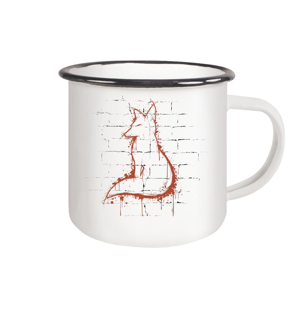 Street Art Fuchs Silhouette - Emaille Tasse (Black)