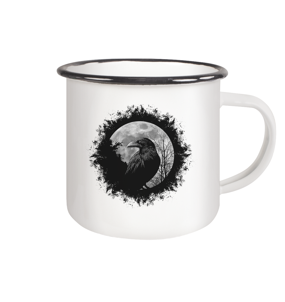 Schwarzer Rabe bei Vollmond - Emaille Tasse (Black)