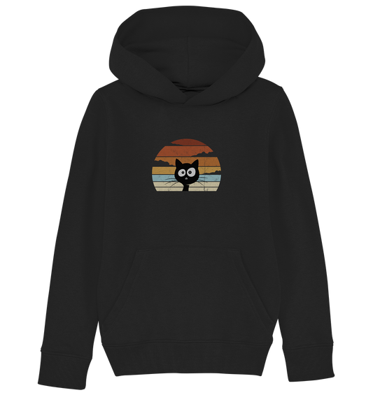 Retro schwarze Katze vor Sonnenuntergang - Kids Organic Hoodie
