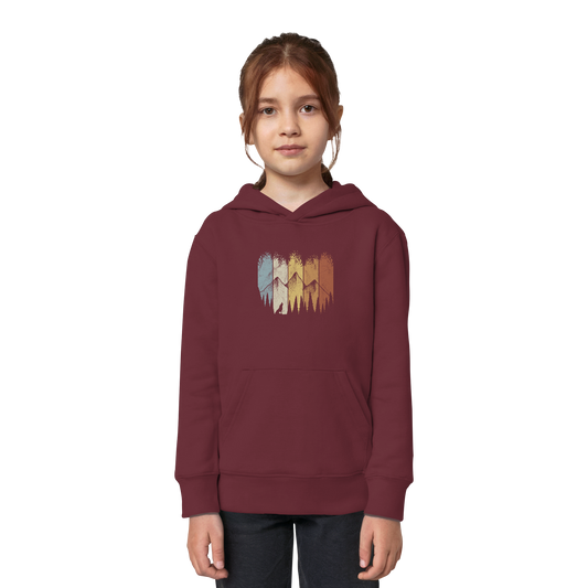 Retro Wald, Berge und Wolf - Kids Organic Hoodie