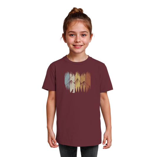 Retro Wald, Berge und Wolf - Kids Organic Shirt