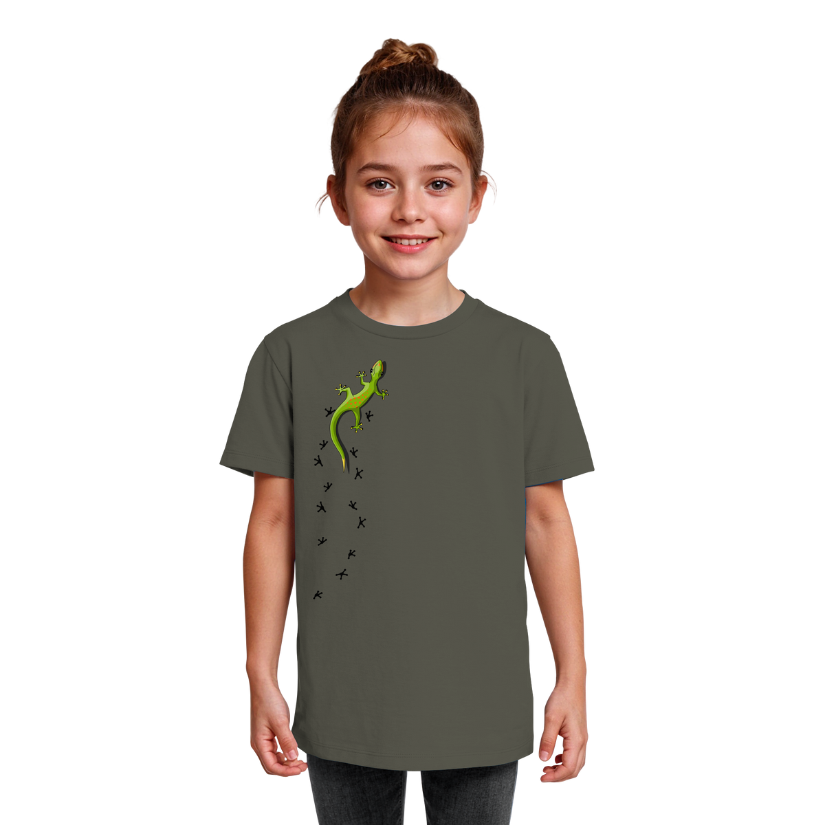 Kletternder Gecko mit Spuren - Kids Organic Shirt