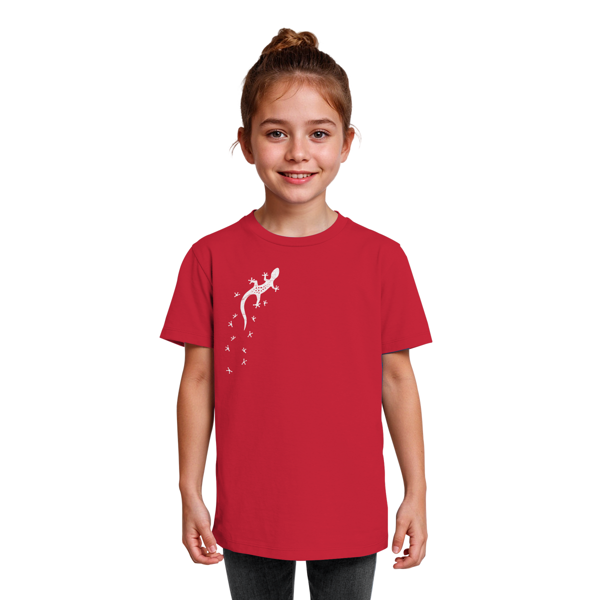 Gecko Eidechse Silhouette hell - Kids Organic Shirt