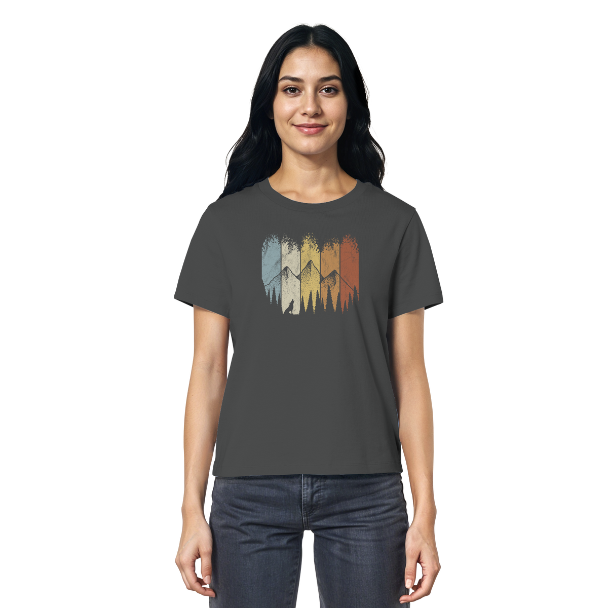 Retro Wald, Berge und Wolf - Ladies Organic Shirt