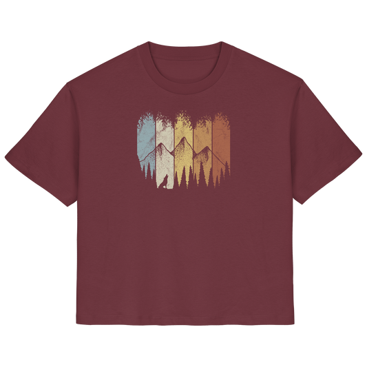 Retro Wald, Berge und Wolf - Ladies Organic Shirt