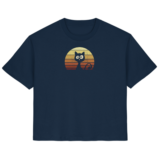 Katze vor Retro Sonnenuntergang - Ladies Organic Shirt