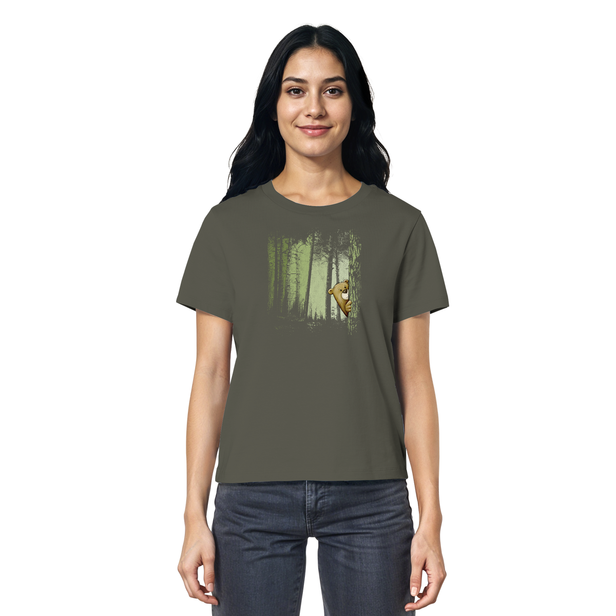 Comic Bär versteckt im Zwielicht Wald - Ladies Organic Shirt