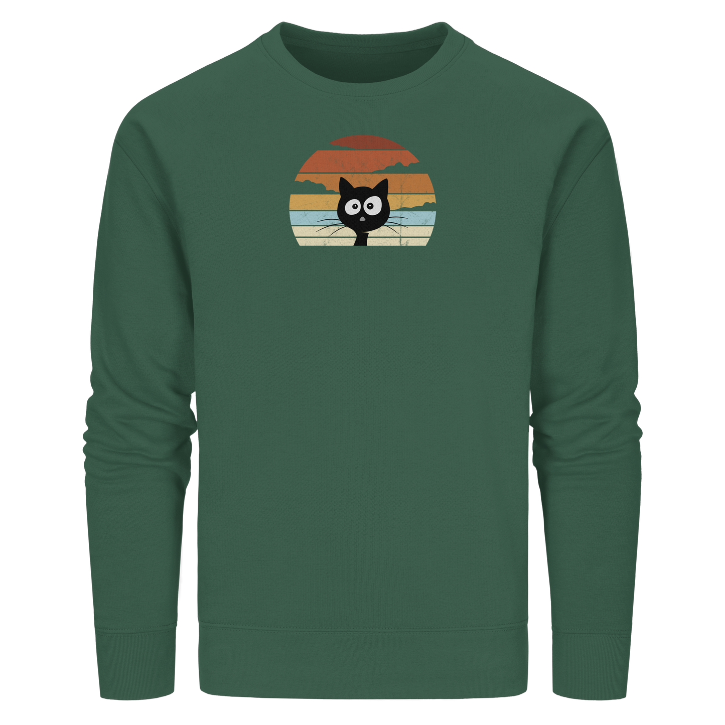 Retro schwarze Katze vor Sonnenuntergang - Organic Basic Unisex Sweatshirt