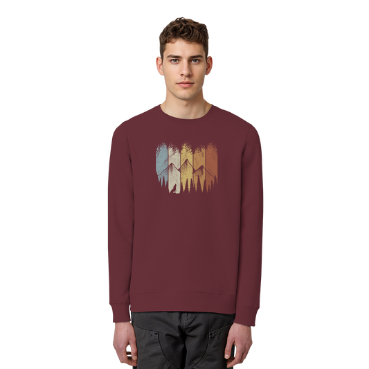 Retro Wald, Berge und Wolf - Organic Basic Unisex Sweatshirt