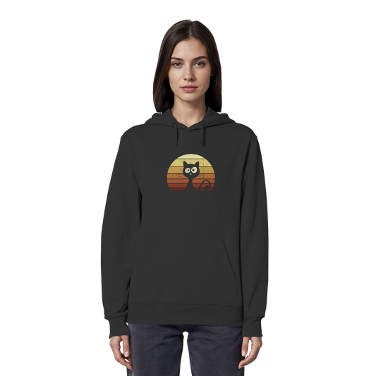 Katze vor Retro Sonnenuntergang - Organic Hoodie