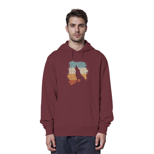 Retro Style lässig heulender Wolf - Organic Hoodie
