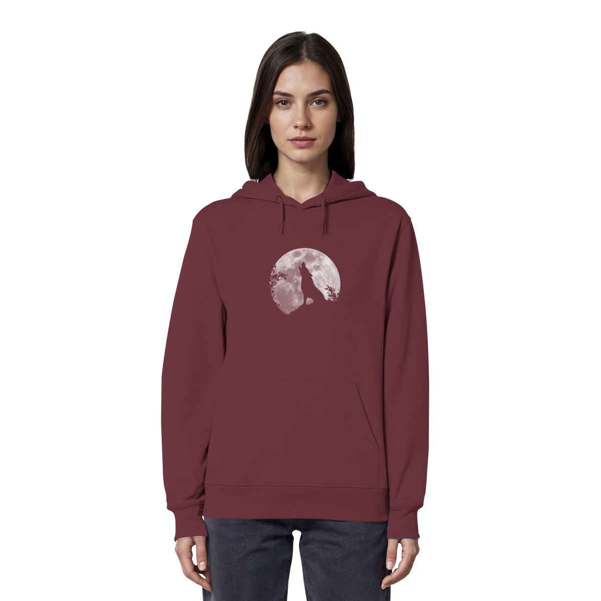 Heulender Wolf Silhouette vor Vollmond - Organic Hoodie