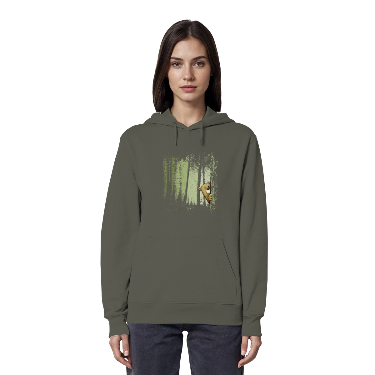 Comic Bär versteckt im Zwielicht Wald - Organic Hoodie