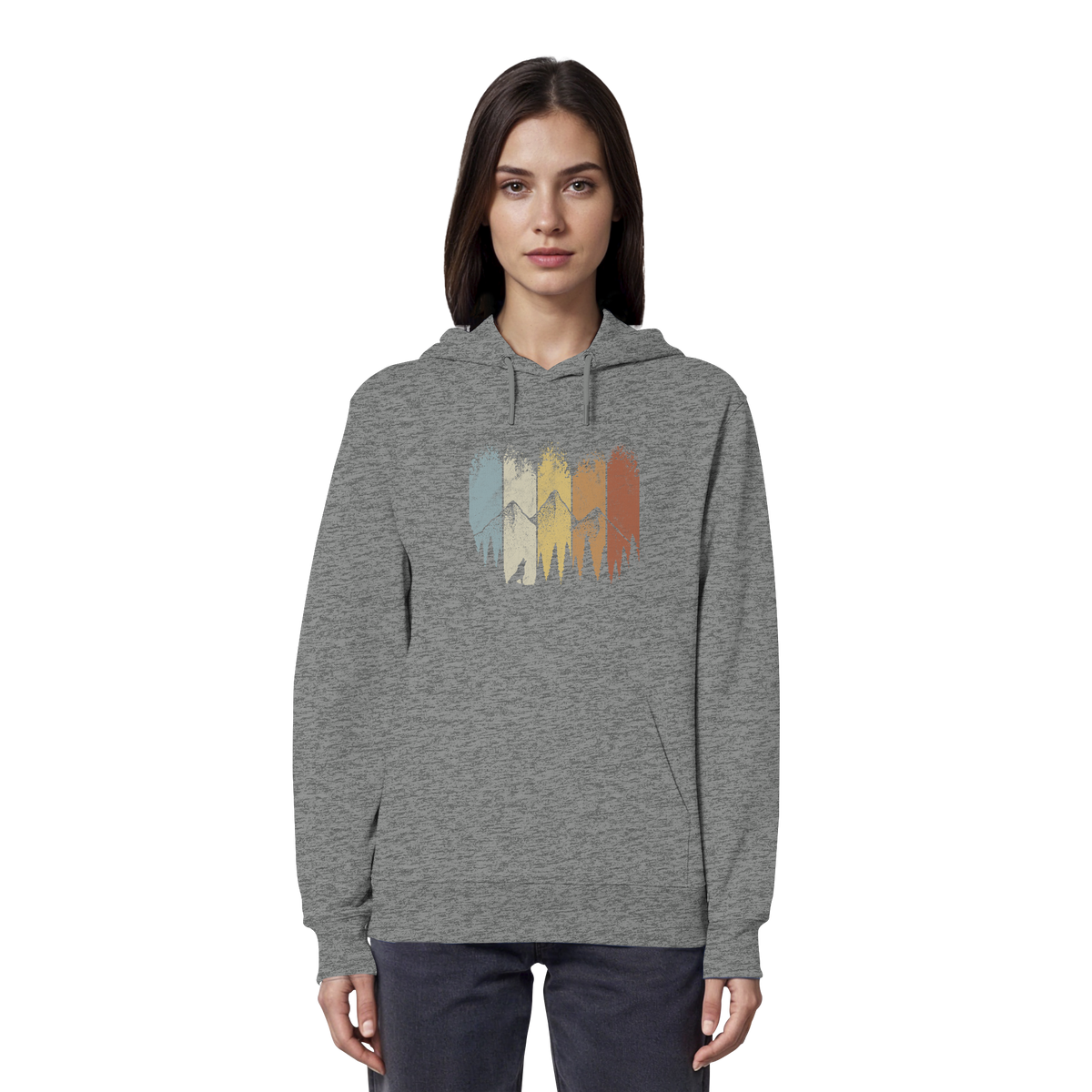 Retro Wald, Berge und Wolf - Organic Hoodie