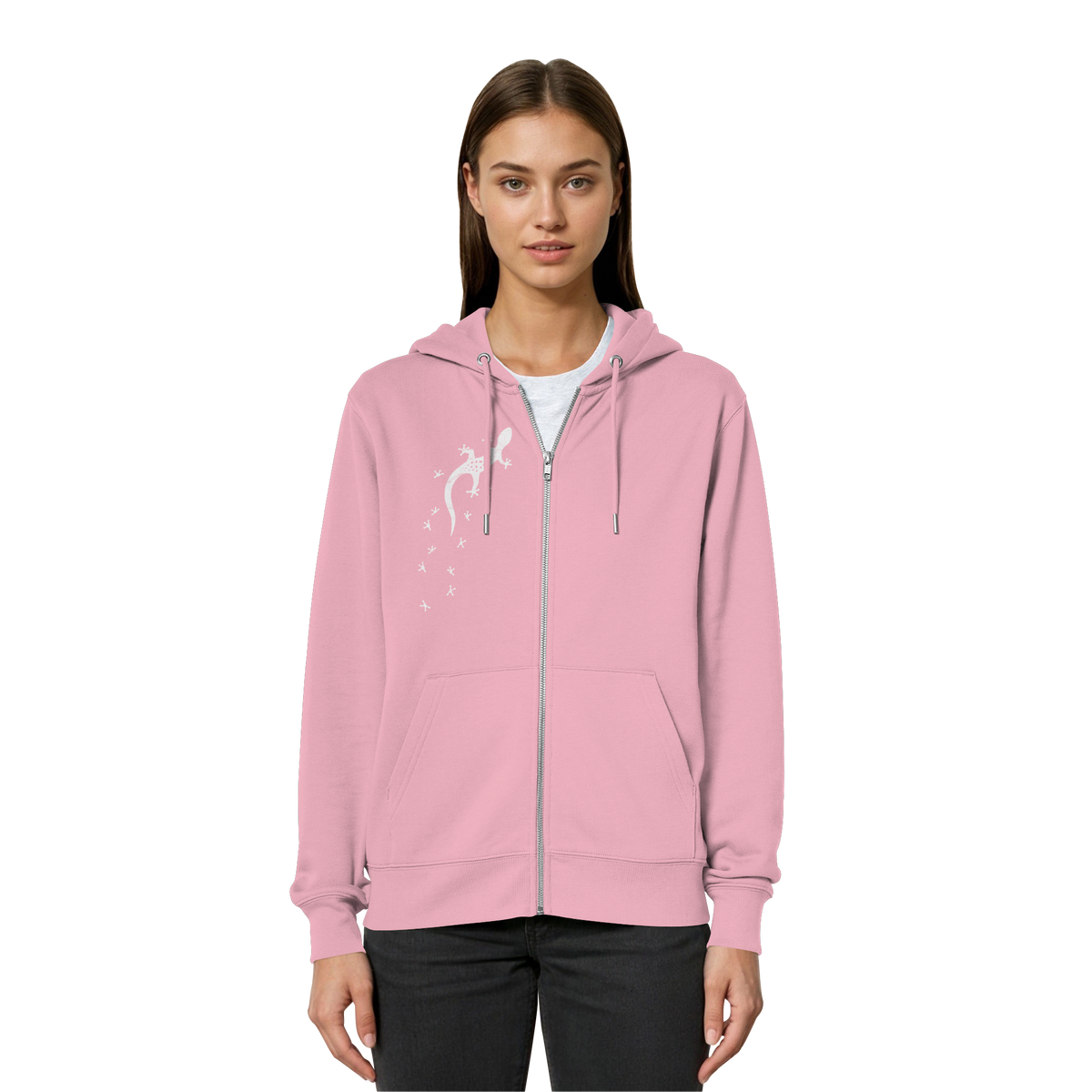 Gecko Eidechse Silhouette hell - Organic Relaxed Zipper