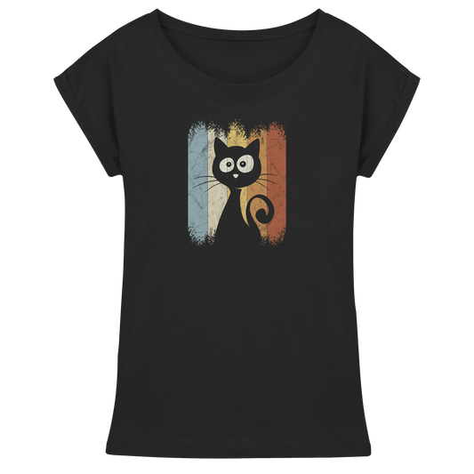 Retro Katze Silhouette - Womens Extended Shoulder T-Shirt