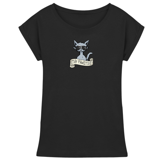 Stay Pawsitive Bleib lässig Hipster Katze - Womens Extended Shoulder T-Shirt
