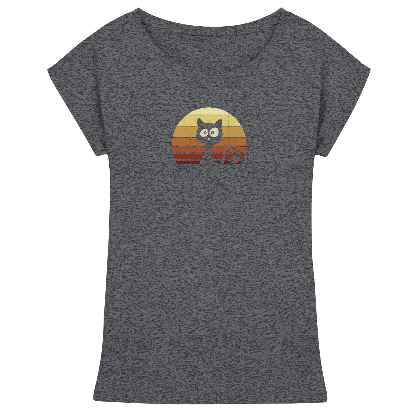Katze vor Retro Sonnenuntergang - Womens Extended Shoulder T-Shirt