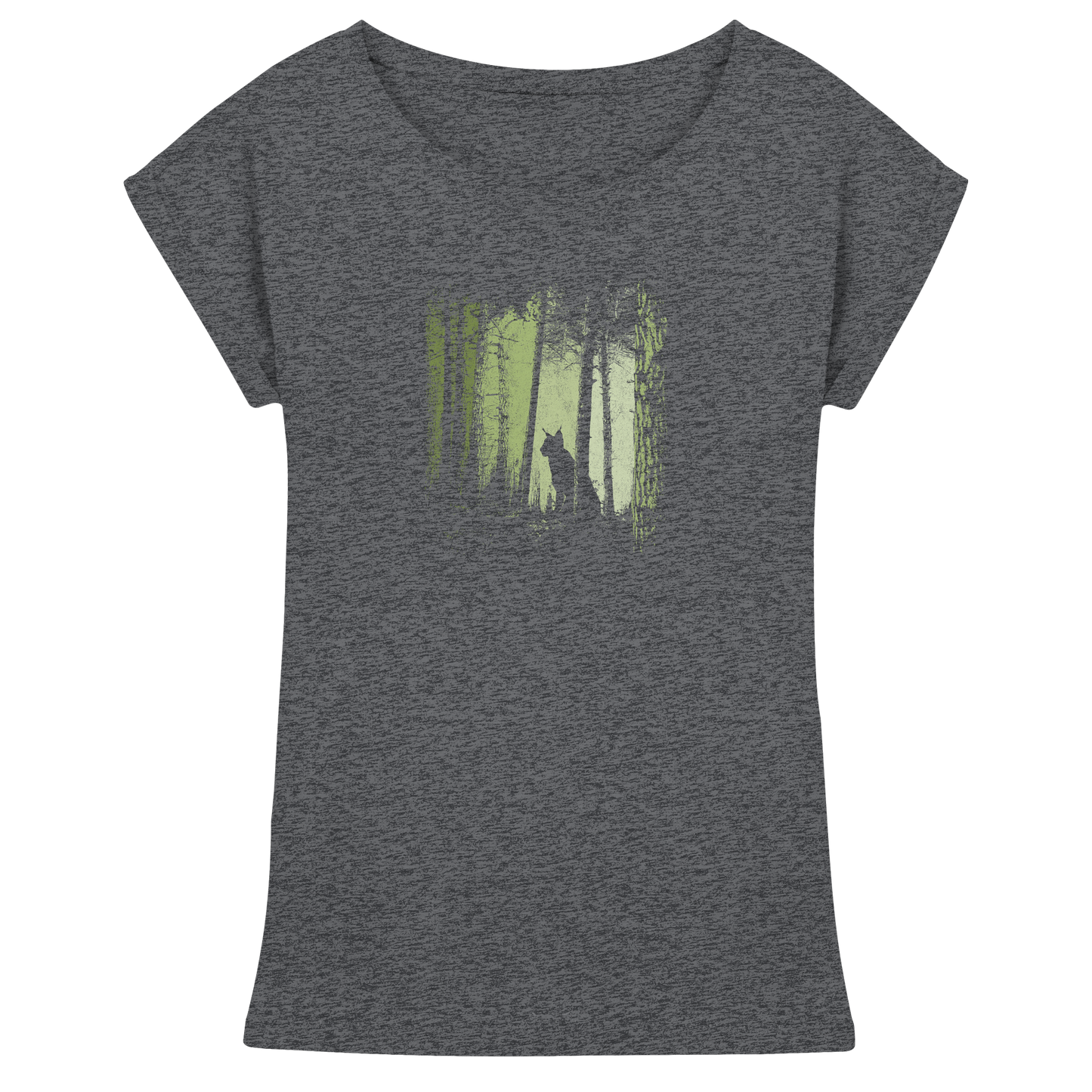 Luchs Wildkatze im Zwielicht Wald - Womens Extended Shoulder T-Shirt
