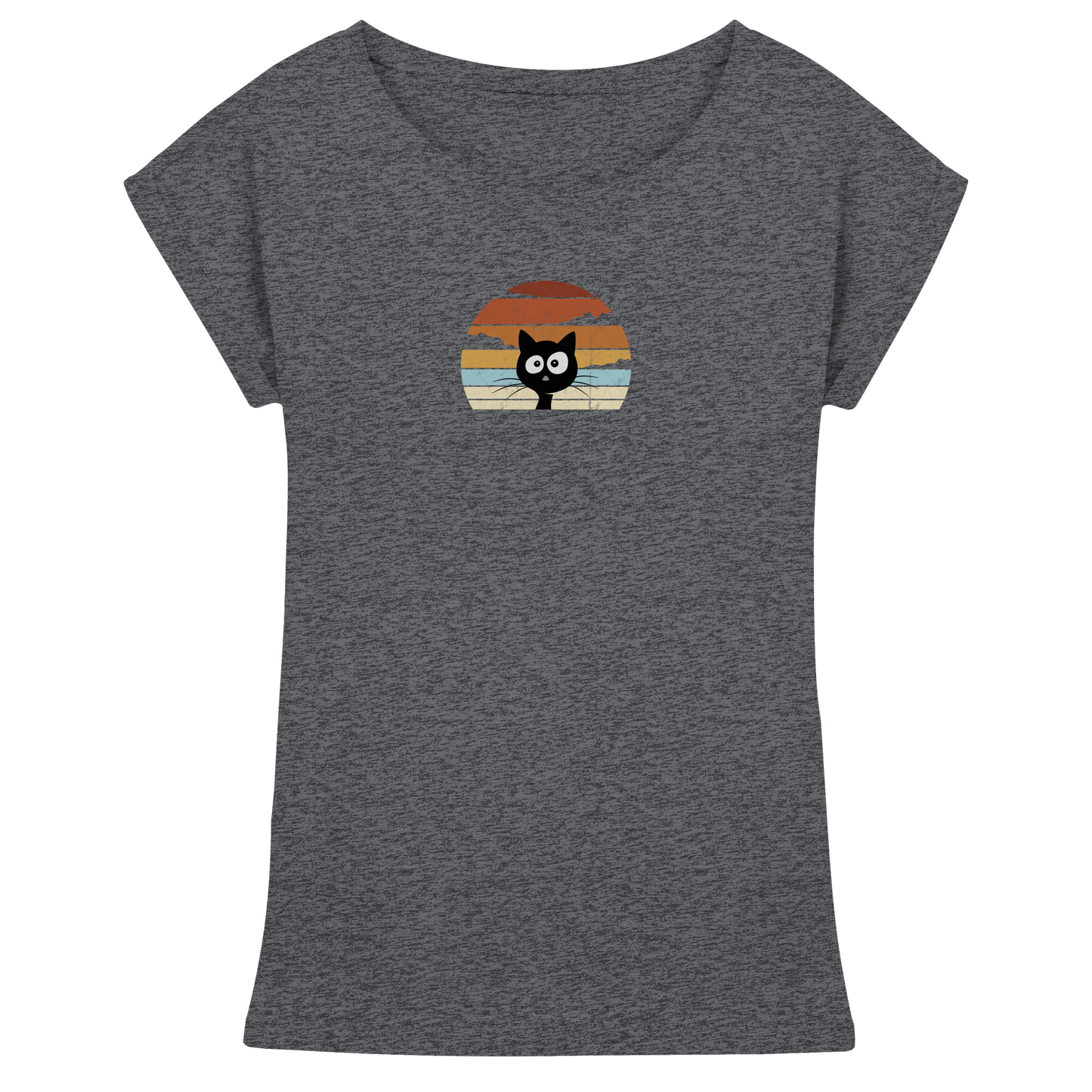 Retro schwarze Katze vor Sonnenuntergang - Womens Extended Shoulder T-Shirt