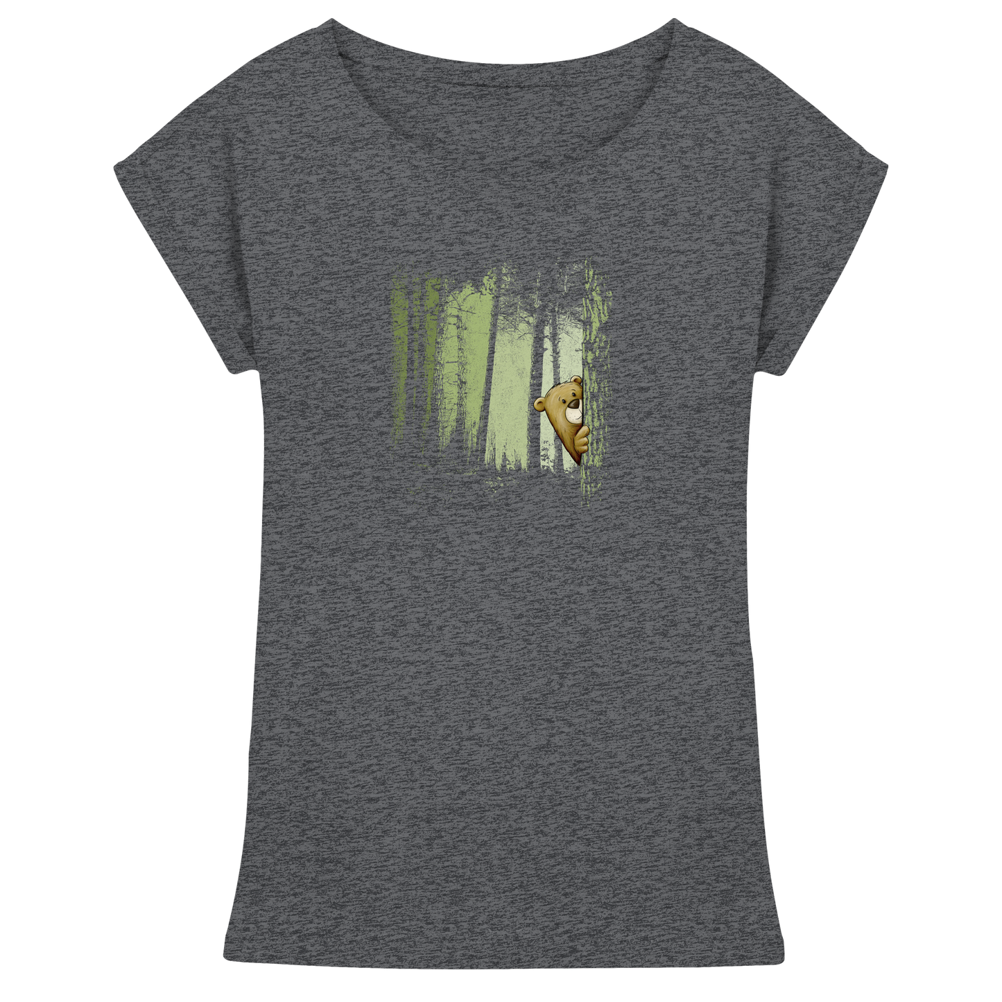 Comic Bär versteckt im Zwielicht Wald - Womens Extended Shoulder T-Shirt