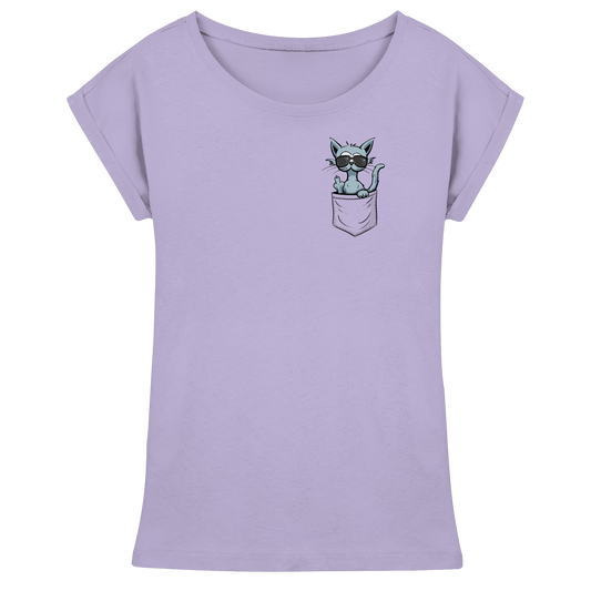 "Fuck Off" Mittelfinger Katze in der Tasche - Womens Extended Shoulder T-Shirt