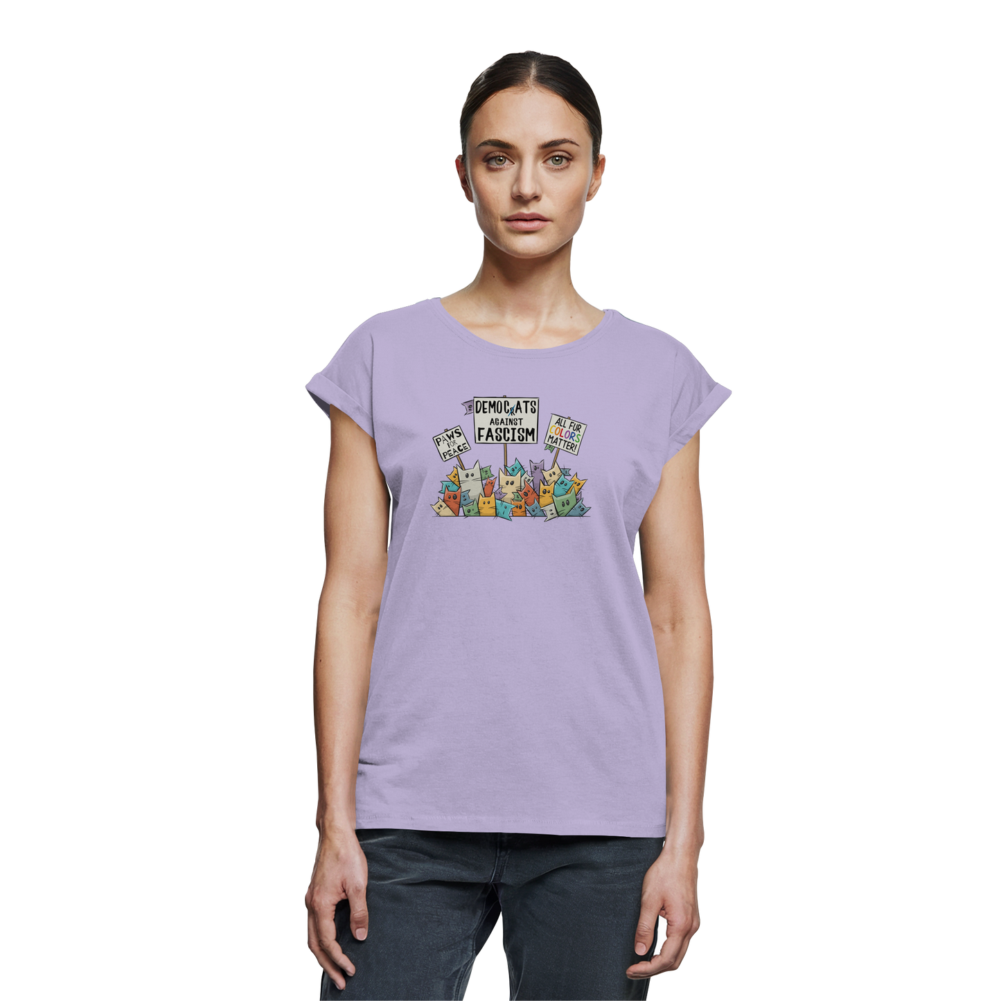 Demo-Katzen gegen Faschismus und für Vielfalt - Womens Extended Shoulder T-Shirt