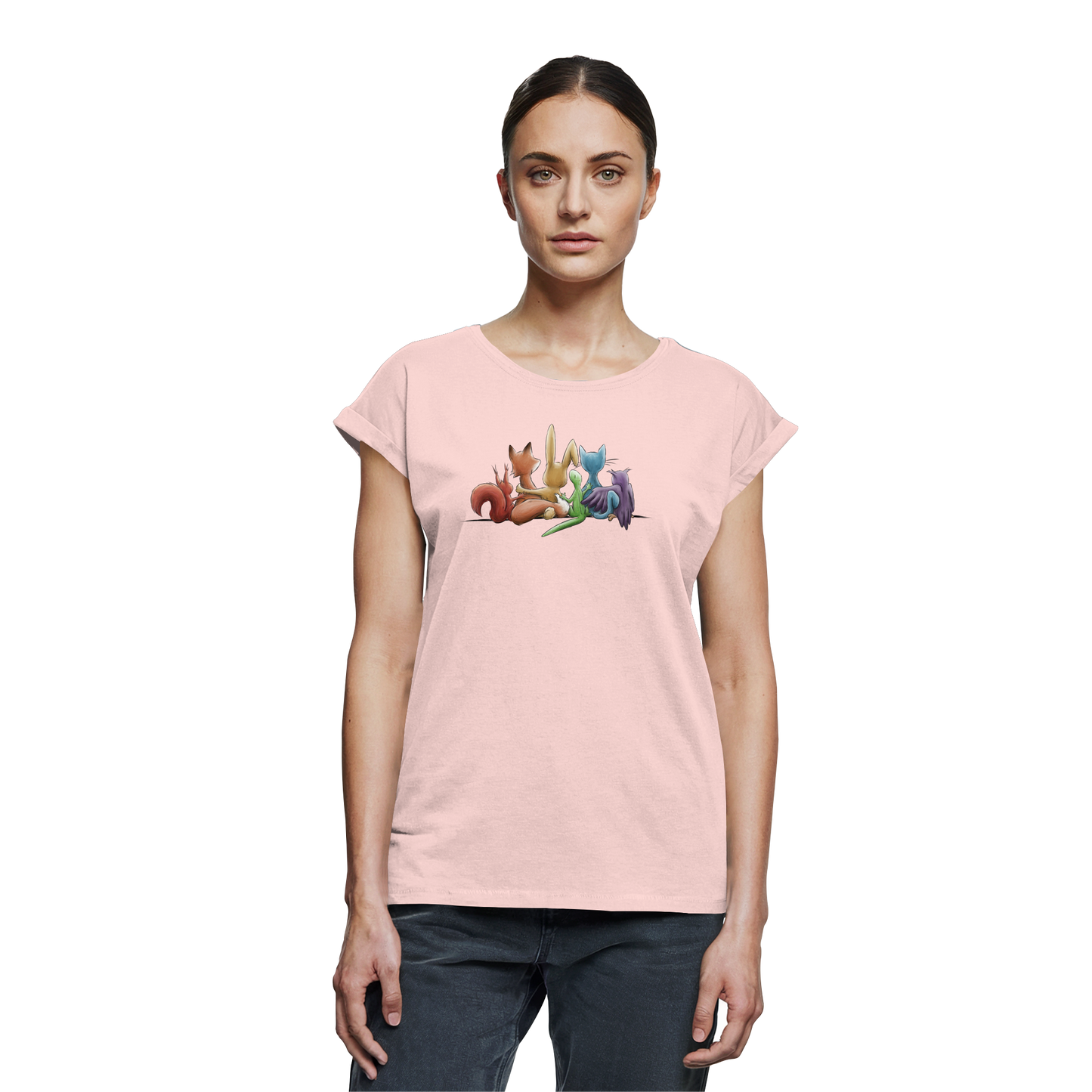 Regenbogen Tiere für Freundschaft, Toleranz und Vielfalt - Womens Extended Shoulder T-Shirt