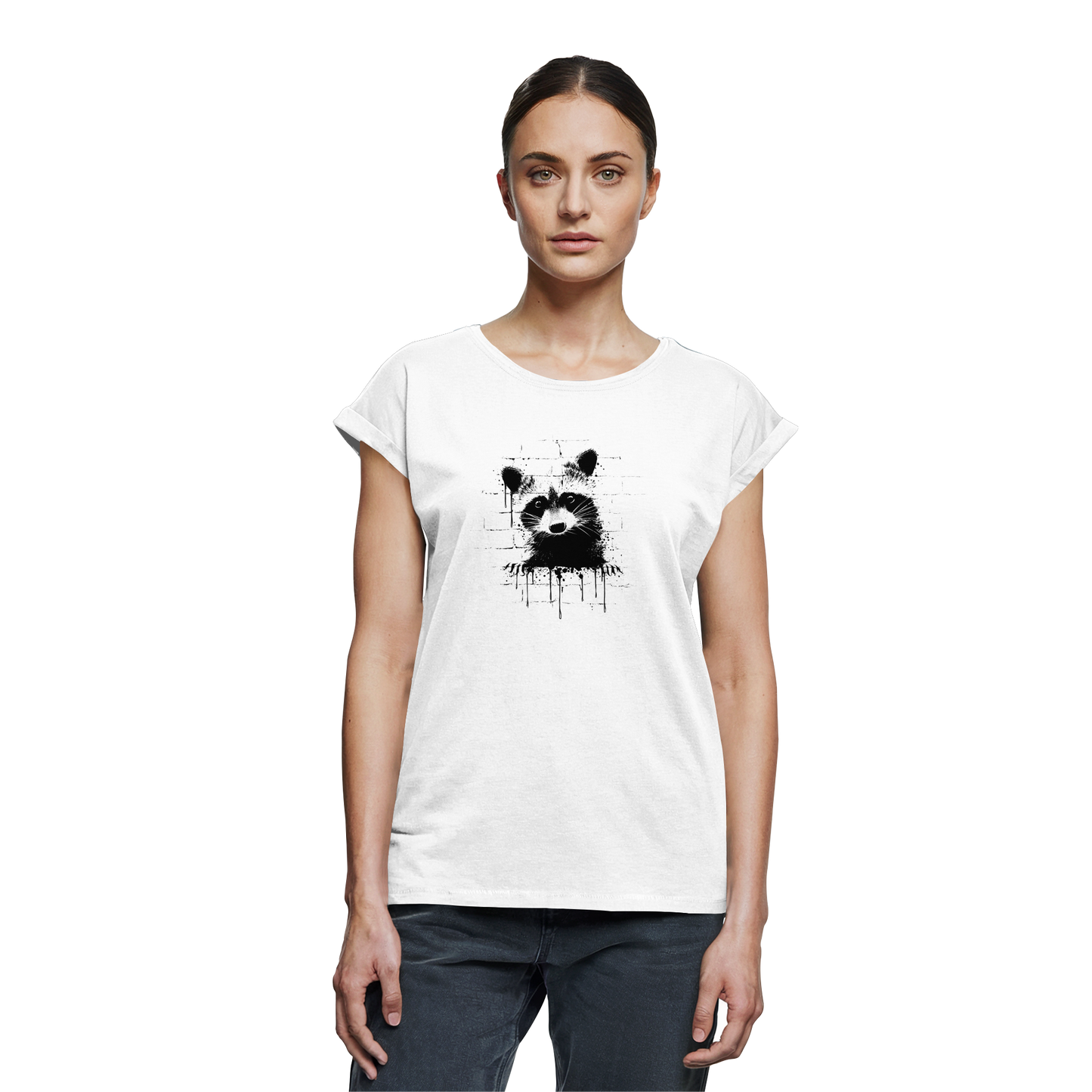 Funky Street Art Waschbär - Womens Extended Shoulder T-Shirt