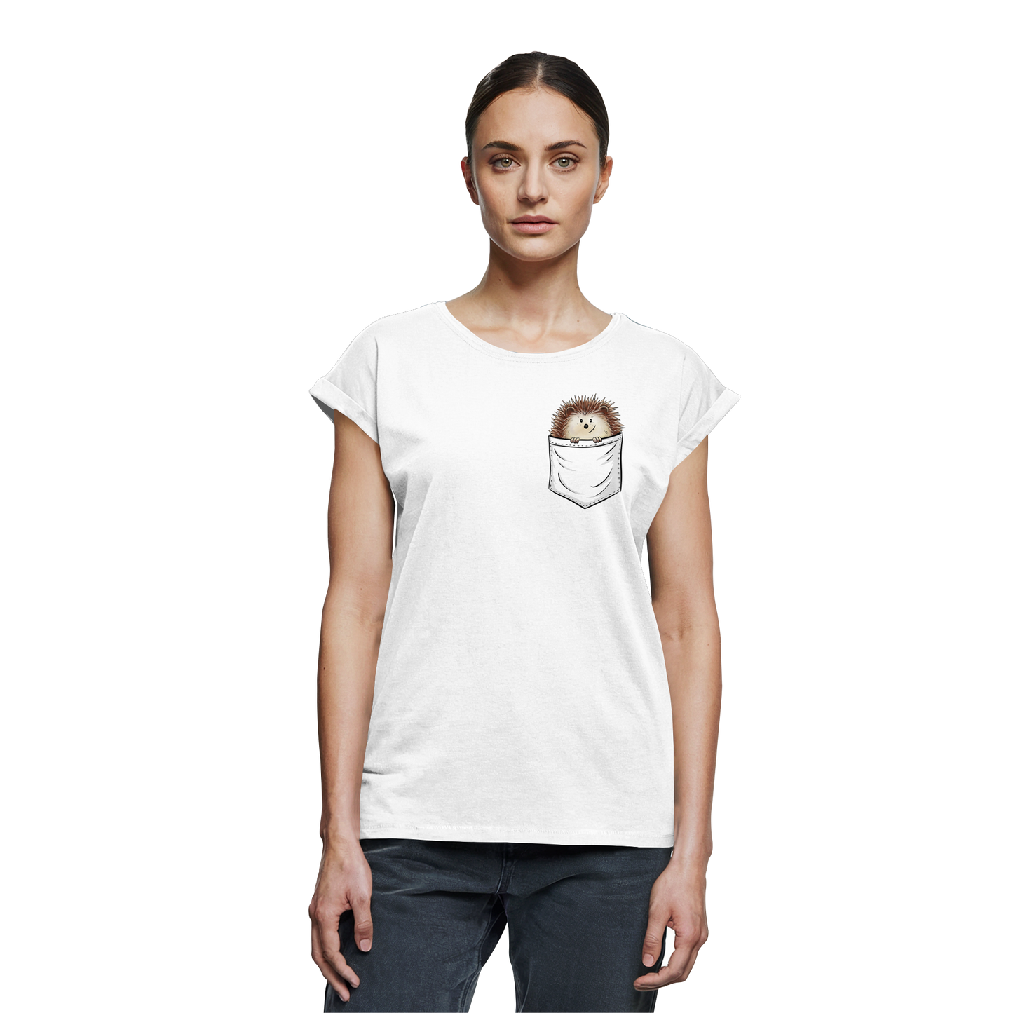 Lustiger Igel in Deiner Brust-Tasche - Womens Extended Shoulder T-Shirt