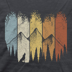 Retro Wald, Berge und Wolf