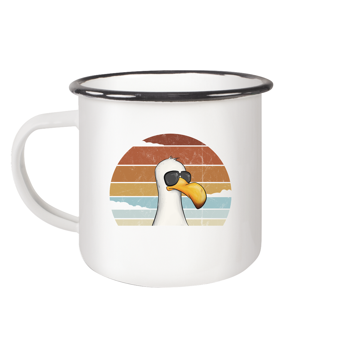 Cool lässige Retro Möwe - Emaille Tasse (Black)