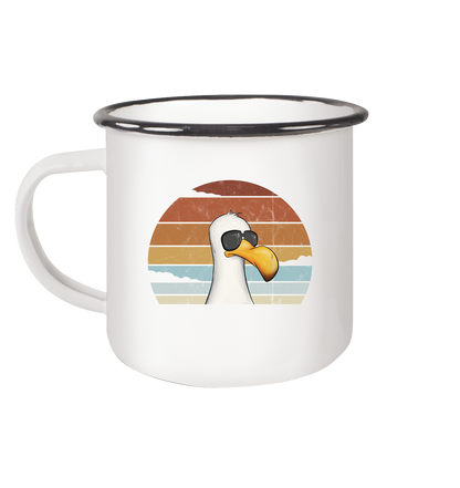 Cool lässige Retro Möwe - Emaille Tasse (Black)