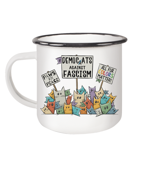 Demo-Katzen gegen Faschismus und für Vielfalt - Emaille Tasse (Black)