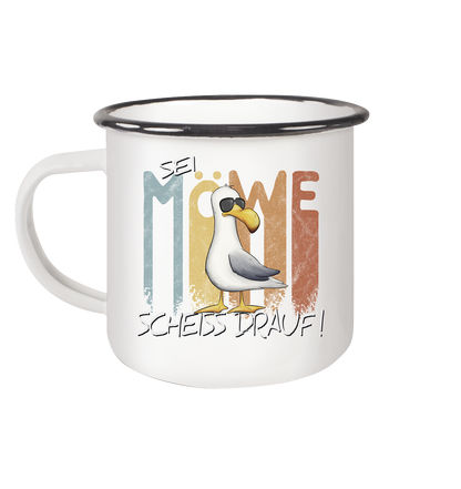 Sei Möwe Scheiß Drauf - Emaille Tasse (Black)